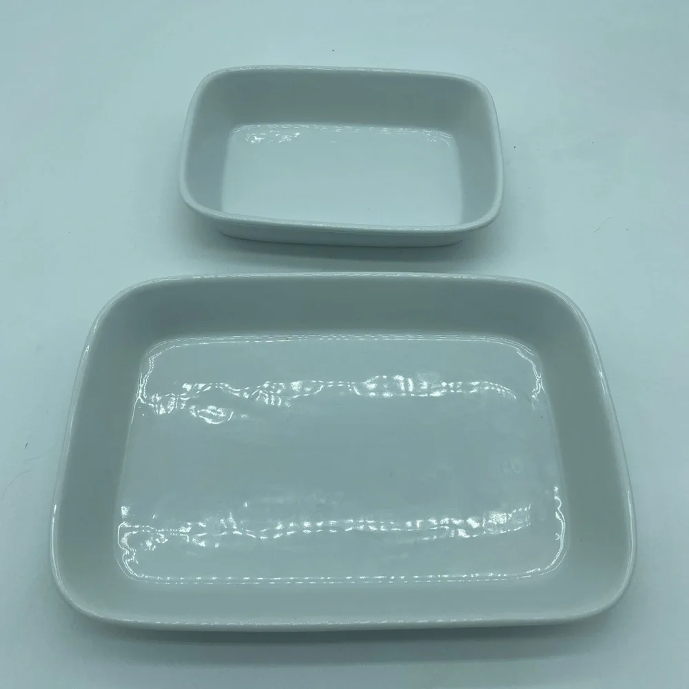 Set of 2 Crate & Barrel White Porcelain Rectangle Baking Casserole Serving Dish